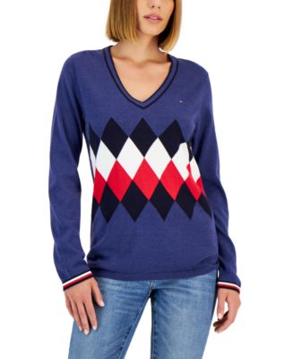Pull col argyle en coton pour femme Tommy Hilfiger