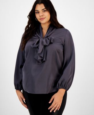 Bar III Plus Size Bow-Tie Long-Sleeve Moonstone