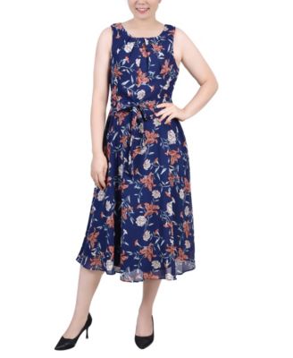 Petite Sleeveless Chiffon Belt Navy Floral L