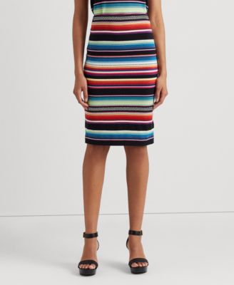 Jupe crayon rayée en lin mélangé pour femme