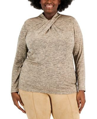 Anne Klein women's Glitter Twist-Neck Pullover blouse Top-OX