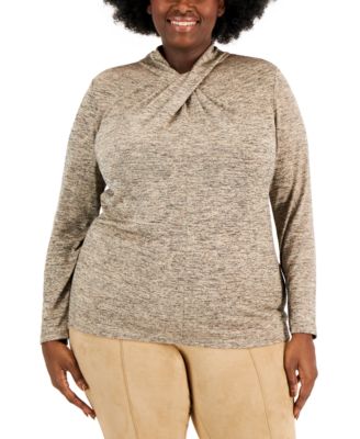 Anne Klein Glitter Twist-Neck Pullover Top