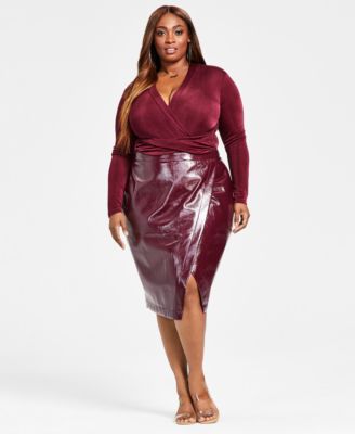 Nina Parker Trendy Plus Size Faux-Leather skirt