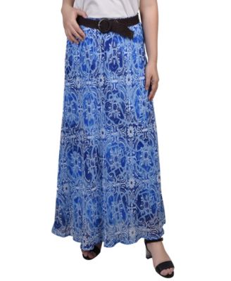 Plus Size Chiffon Maxi Skirt Blue Medal Flake XL