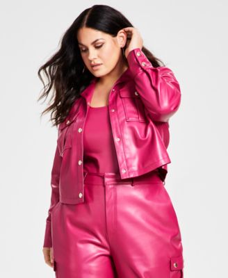 Nina Parker Plus Size Pleather Chest-Pocke Sangria