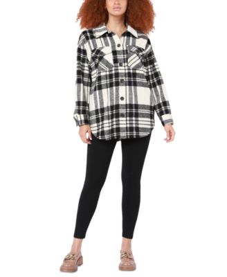 Tape Womens Plaid Button-Front Sha