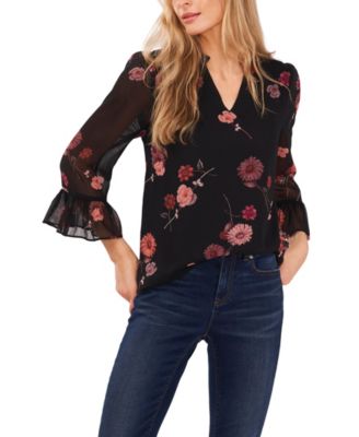 CeCe Cece Womens Ruffled V-neck Floral Blouse