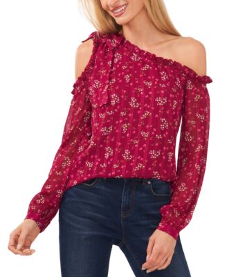 Womens Printed Cold-Shoulder Deep Merlot