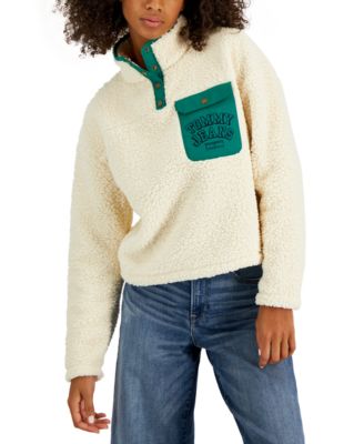 Tommy Jeans Womens Quarter-Snap Sherpa Pullover Jacket