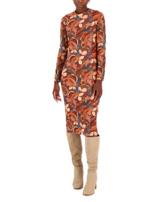 International Concepts Printed Fitted Midi Dress Corten Combo