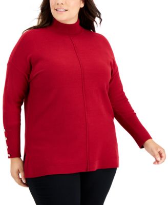 Anne Klein Plus Size Mock Neck Button-Tri Anne