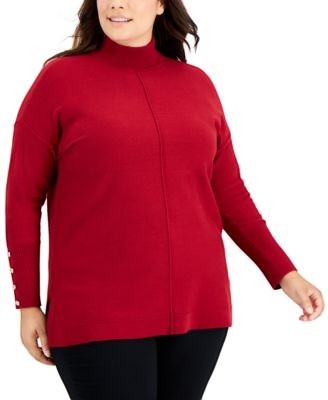 Anne Klein Plus Size Mock Neck Button-Tri Anne