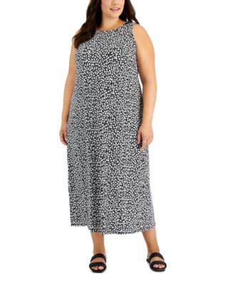 Vince Camuto Plus Size Printed Sleeveless Maxi Dress - Rich Black