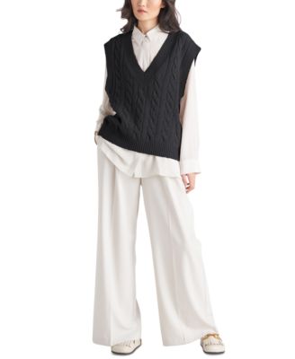 Pull sans manches en maille torsadée pour femme Tape Taupe