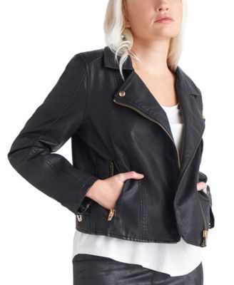 Tape Womens Faux-Leather Moto Jack