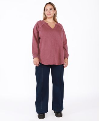 T-shirt Raglan en coton grande taille à la mode de couleur poussiéreuse