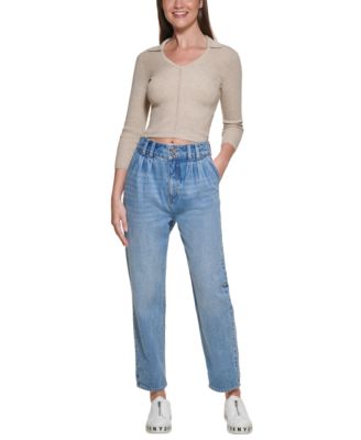 Jean plissé DKNY Jeans pour femme en denim délavé clair