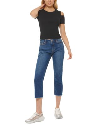 DKNY Jeans Womens Cutout T-Shirt Country