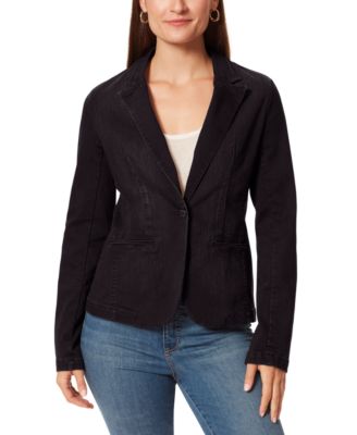 Anne Klein Jeans Womens Single-Button Blazer- Denim Rinse