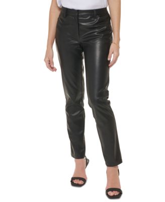 Calvin Klein Womens Faux Leather Slim Leg pants