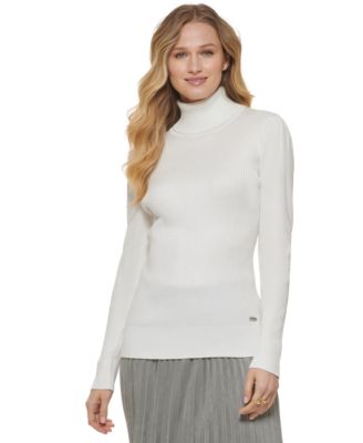 Pull col roulé côtelé à manches longues et col roulé pour femme DKNY