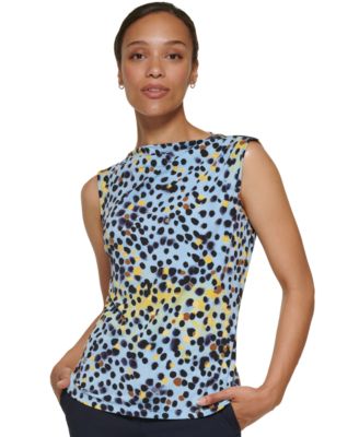 DKNY Women's Printed Zip-Shoulder Sleeveless Top