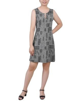 NY Collection Women's Petite Sleeveless Short Stretch Dress white black