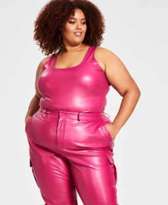 Nina Parker Plus Size Pleather Tank Scoop- Sangria