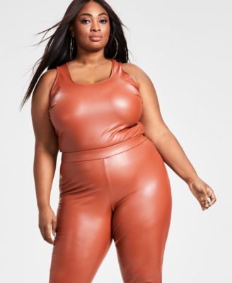 Nina Parker Plus Size Pleather Tank Scoop- Sangria