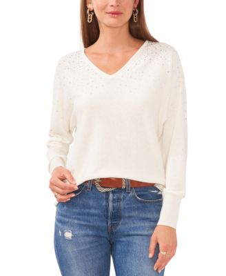 Sam Jess Womens V-Neck Long-Sleeve Sweater