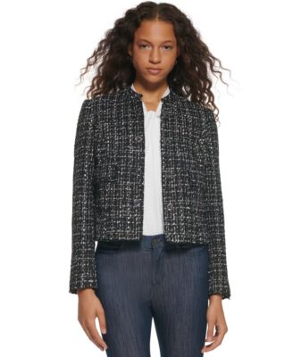 Tommy Hilfiger Womens Tweed Open-Front Jacket