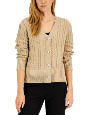 Anne Klein Womens Cable-Knit Jewel-Butto