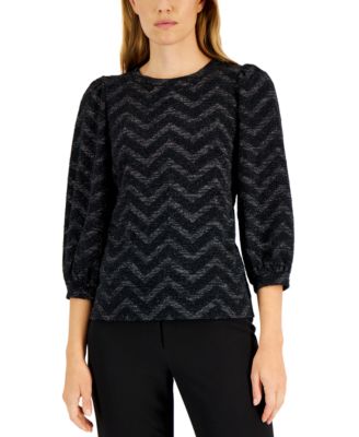 Anne Klein Womens Shimmer-Tweed Balloon top