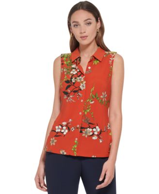 Tommy Hilfiger Womens Floral-Print Sleeveles Knit Top