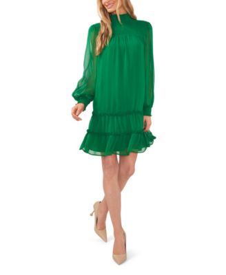 Smocked Mock-Neck Dress