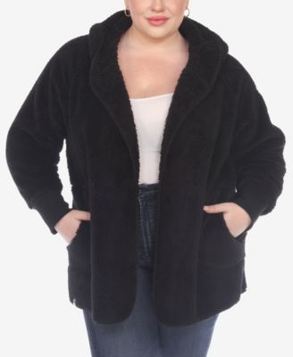 Plus Size Plush Hooded Cardigan Jacket with Pockets