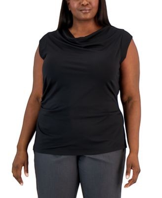 Anne Klein Plus Size Harmony Knit Cap-Sleeve blouse top Anne black