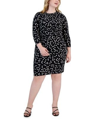 Anne Klein Plus Size Crewneck three quarter Sleeve sheath Dress Anne Black White