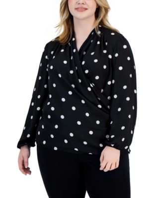 Anne Klein Women’s Plus Chiffon Polka Dot Blouse – Plus Size (1X/3X) – Anne Black/Anne White