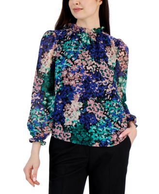 Anne Klein Womens Floral-Print Ruffled-N Anne