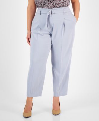 Bar III Plus Size Belted Texture Crepe Moonstone