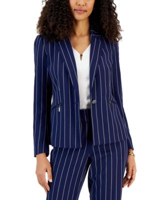 Kasper Womens Pinstriped Zip-Pocket Kasper