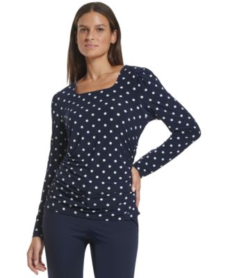 Tommy Hilfiger Womens Polka-Dot Square-Neck Ruched Top