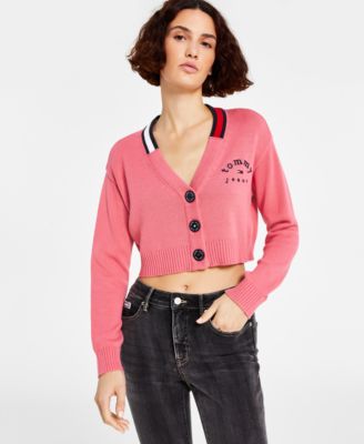 Tommy Jeans Womens V-Neck Cropped Cardigan Sweater