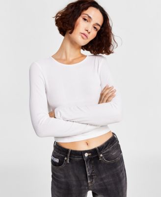 Tommy Jeans Womens Back-Cutout Ribbed Long Sleeve Top