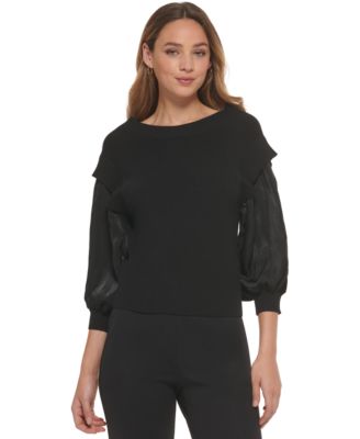 DKNY Womens Mixed-Media Blouson 3