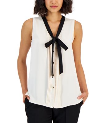 Anne Klein Womens Tie V-Neck Sleeveless Anne