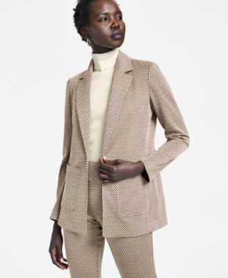 Anne Klein Womens Chevron Open-Front Blazer, Latte