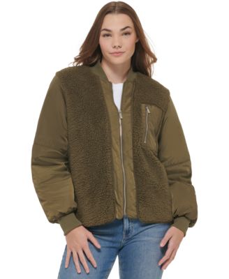 Calvin Klein Womens Zip Front Sherpa Jacke Caper Small