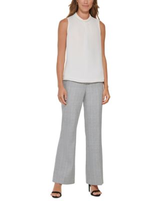 DKNY Petite Round-Neck Pleat-Front Buttercream